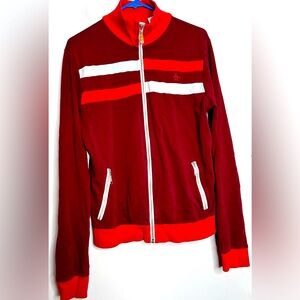 Penguin brand vintage men’s Red Track Jacket with White Stripes. Size medium